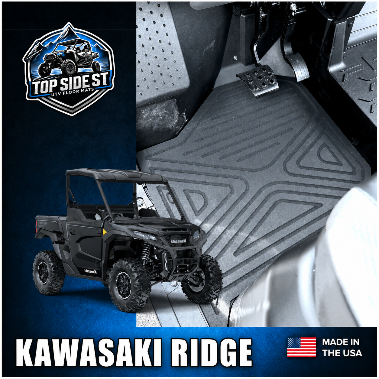 Kawasaki RiDGE UTV Floor Mats | HD 9mm Rubber Mats (2024+) – Top