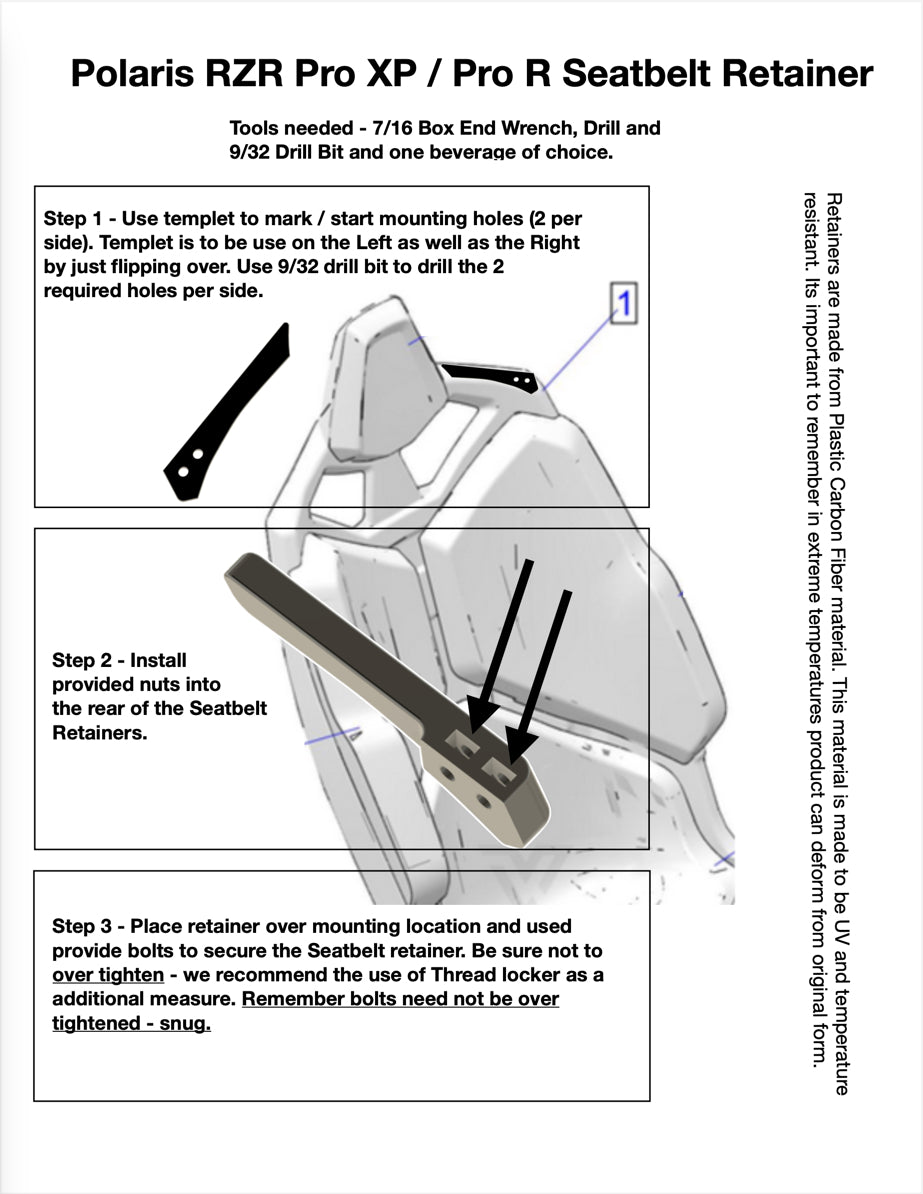 Polaris Pro XP / R seat belt retainers